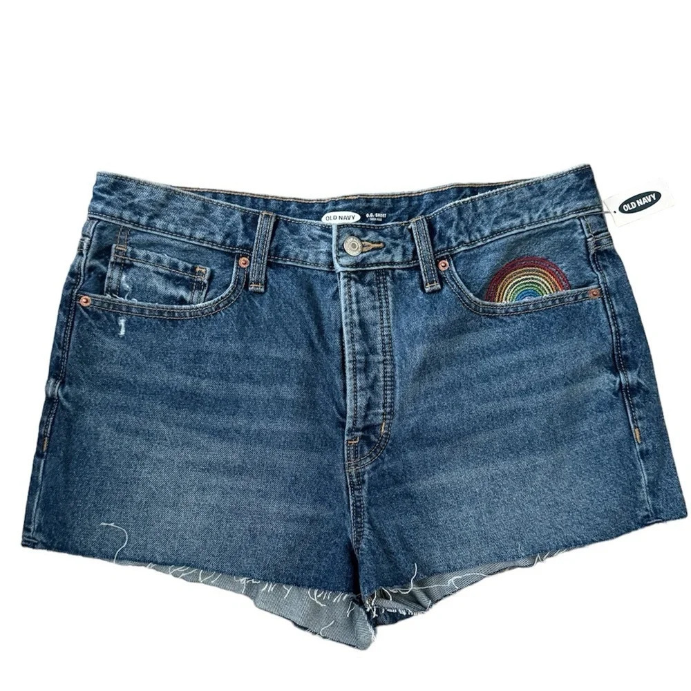 Old Navy O.G. High Waisted Shorts with Rainbow Embroidery